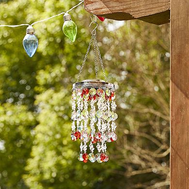 Glitzhome 18.75"H Solar Lighted Multicolored Acrylic Jewel Beaded Wind Chime