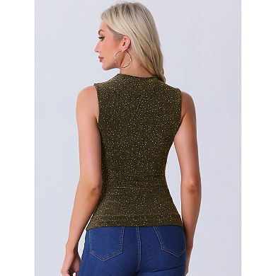 Women's Sleeveless Mesh Tops Glitter Party Club Sparkly Shirt