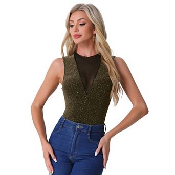 Women's Sleeveless Mesh Tops Glitter Party Club Sparkly Shirt