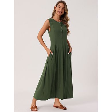 Women's Sleeveless Dresses Button Fit Flare A-Line Flowy Casual Long Dresses Summer Outfits