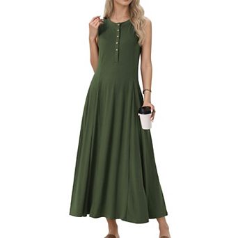 Women's Sleeveless Dresses Button Fit Flare A-Line Flowy Casual Long Dresses Summer Outfits