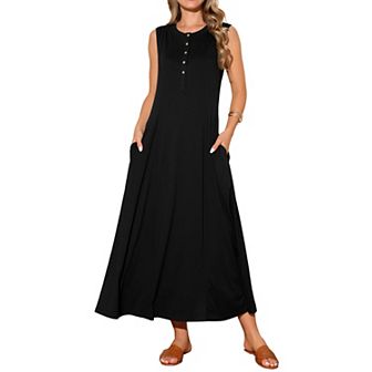 Women's Sleeveless Dresses Button Fit Flare A-Line Flowy Casual Long Dresses Summer Outfits