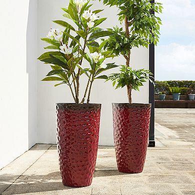 Glitzhome 23.75"H Set of 2 PP and Stone Honeycomb Textured Tall Plastic Planter