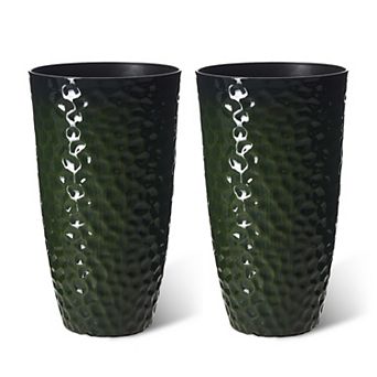 Glitzhome 23.75"H Set of 2 PP and Stone Honeycomb Textured Tall Plastic Planter