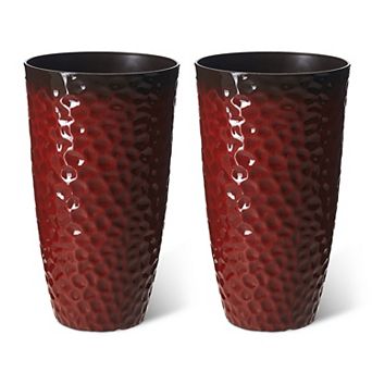 Glitzhome 23.75"H Set of 2 PP and Stone Honeycomb Textured Tall Plastic Planter