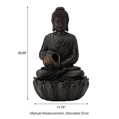 Glitzhome 20.5"H Zen-Style 2-Tiered Buddha Statue Polyresin Outdoor Fountain