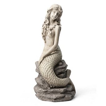 Glitzhome Hand-painted MGO Concrete Finish Mermaid Garden Statue