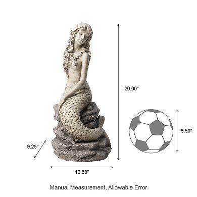 Glitzhome Hand-painted MGO Concrete Finish Mermaid Garden Statue