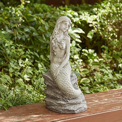 Glitzhome Hand-painted MGO Concrete Finish Mermaid Garden Statue
