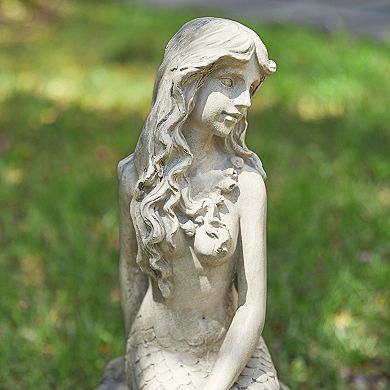 Glitzhome Hand-painted MGO Concrete Finish Mermaid Garden Statue