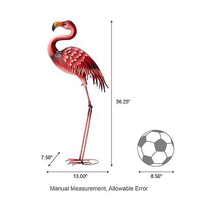 Glitzhome Handcrafted Metal Standing Flamingo Garden Statue with Stakes