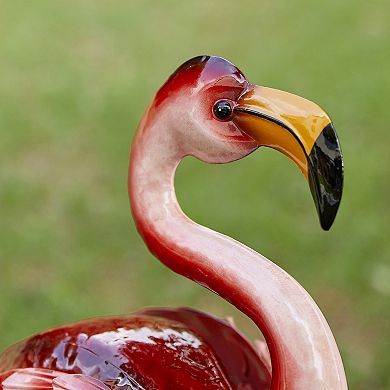 Glitzhome Handcrafted Metal Standing Flamingo Garden Statue with Stakes