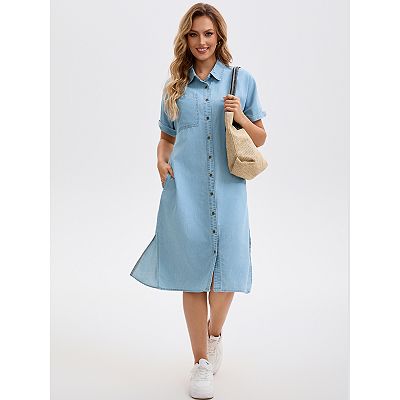 blue jean tunic dress Sophia Midi Dress in Blue and White Floral main image 0