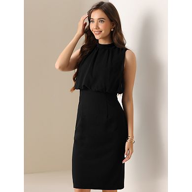 Work Dresses for Women's Sleeveless Collar Crew Neck Midi Bodycon with Front Drape Patchwork Dress