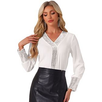 Sequin Blouse for Women's V Neck Long Sleeve Casual Lightweight Blouse Shirts