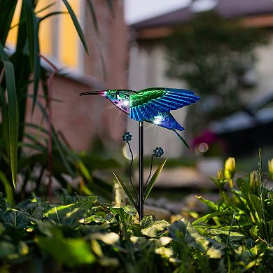 Glitzhome 36"H Fluttering Solar Hummingbird Yardstake