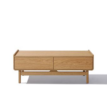 LuxenHome Oak Finish Manufactured Wood Coffee Table with Storage