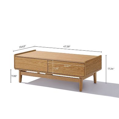 LuxenHome Oak Finish Manufactured Wood Coffee Table with Storage