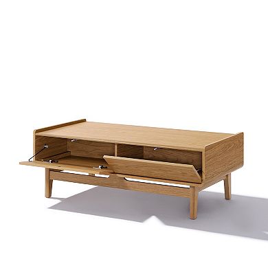 LuxenHome Oak Finish Manufactured Wood Coffee Table with Storage