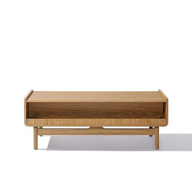 LuxenHome Oak Finish Manufactured Wood Coffee Table with Storage