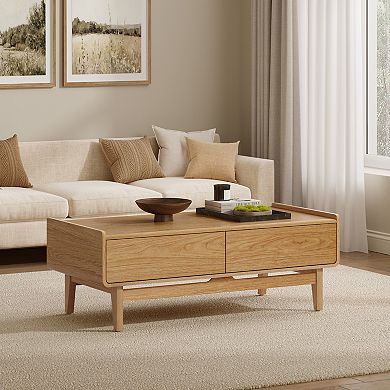 LuxenHome Oak Finish Manufactured Wood Coffee Table with Storage