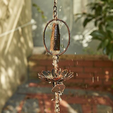 Glitzhome 8.5ft 20-Piece Faux Copper Lotus Flower and Bell Shaped Rain Chain