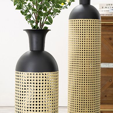 Glitzhome Set of 2 Decorative Gold/Black Metal Floor Vases