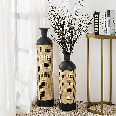 Glitzhome Set of 2 Decorative Gold/Black Metal Floor Vases