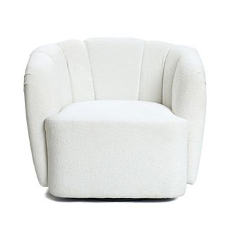LuxenHome Modern Upholstered Ivory Boucle Swivel Barrel Accent Chair