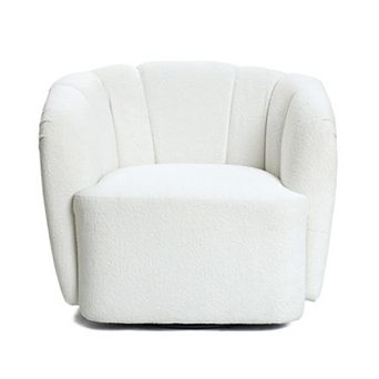 LuxenHome Modern Upholstered Ivory Boucle Swivel Barrel Accent Chair