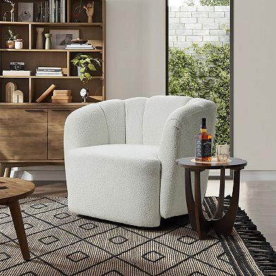 LuxenHome Modern Upholstered Ivory Boucle Swivel Barrel Accent Chair