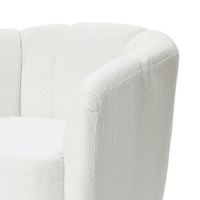 LuxenHome Modern Upholstered Ivory Boucle Swivel Barrel Accent Chair