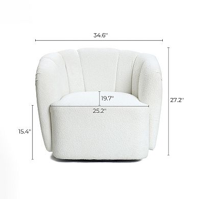 LuxenHome Modern Upholstered Ivory Boucle Swivel Barrel Accent Chair