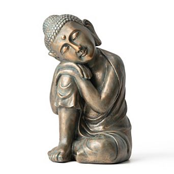 Glitzhome Zen-Style MGO Faux Bronze Resting Buddha Garden statue