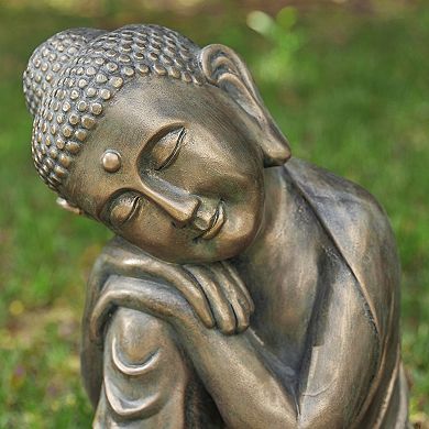 Glitzhome Zen-Style MGO Faux Bronze Resting Buddha Garden statue