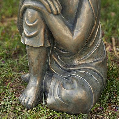 Glitzhome Zen-Style MGO Faux Bronze Resting Buddha Garden statue
