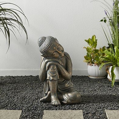 Glitzhome Zen-Style MGO Faux Bronze Resting Buddha Garden statue