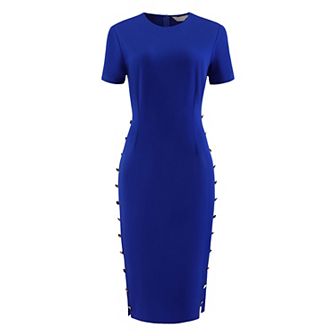 Women's Elegant Pencil Dress Short Sleeve Button Decor Wear to Work Sheath Dresses