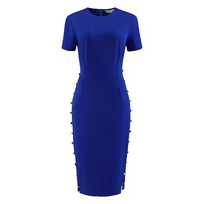 Women's Elegant Pencil Dress Short Sleeve Button Decor Wear to Work Sheath  Dresses