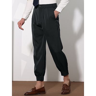 men's slim fit cropped dress pants JXMVOJ Men's Cropped Suit Pants Slim-Fit Ankle Length Dress Pants Fashion Casual Solid Color Pockets Elastic Waist Dress Pants Pants, Size: Medium
