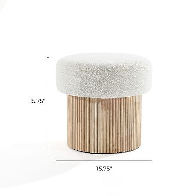 LuxenHome Modern Upholstered Ivory Footstool with Storage and Wood Fluted Base