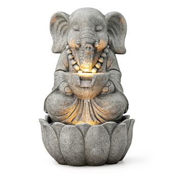 Glitzhome 2 tier d Zen-Style Concrete Elephant Polyresin Outdoor Fountain