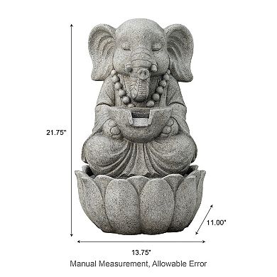 Glitzhome 2-Tiered Zen-Style Concrete Elephant Polyresin Outdoor Fountain