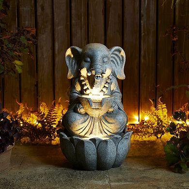Glitzhome 2-Tiered Zen-Style Concrete Elephant Polyresin Outdoor Fountain