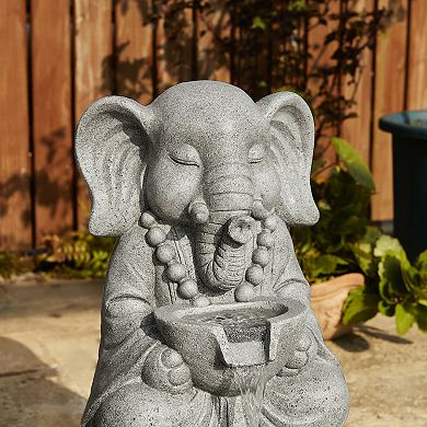 Glitzhome 2-Tiered Zen-Style Concrete Elephant Polyresin Outdoor Fountain