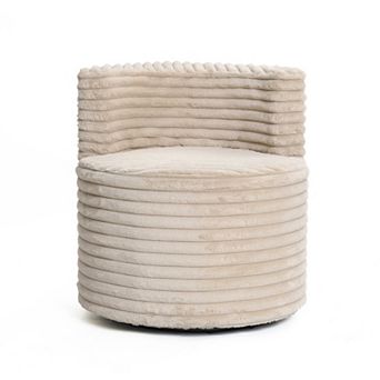 LuxenHome Modern Light Brown Upholstered Swivel Barrel Accent Chair