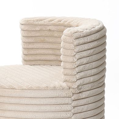 LuxenHome Modern Light Brown Upholstered Swivel Barrel Accent Chair