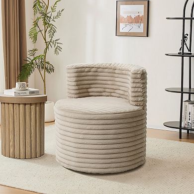 LuxenHome Modern Light Brown Upholstered Swivel Barrel Accent Chair