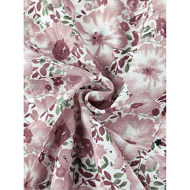 Floral Tops for Women's Contrast Tie Neck Long Sleeve Sheer Top