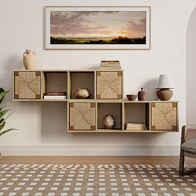 LuxenHome Mid-Century Modern Rope 47.2" Floating Wall Mount 2 Door Cabinet